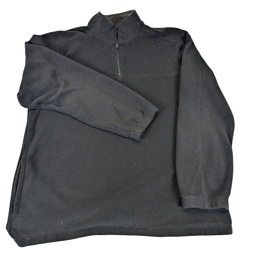 Mens‎ Black Fleece Quarter Zip Pullover Long Sleeve Casual Top Pockets Cozy LG